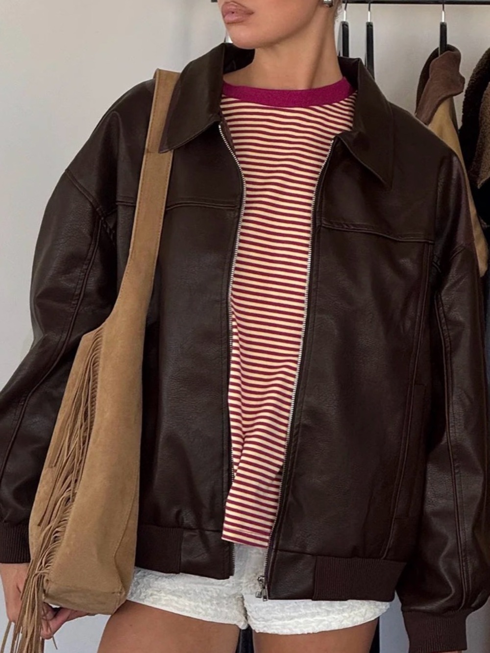 Princess Polly Chocolate Brown Faux Leather Bomber Jacket